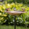 Pure Copper Bird Bath With Two Copper Birds And Multipronged Garden Pole