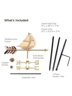Sailboat Garden Copper Weathervane With Pole -Garden Supplies Sales 2024 8600348 02v
