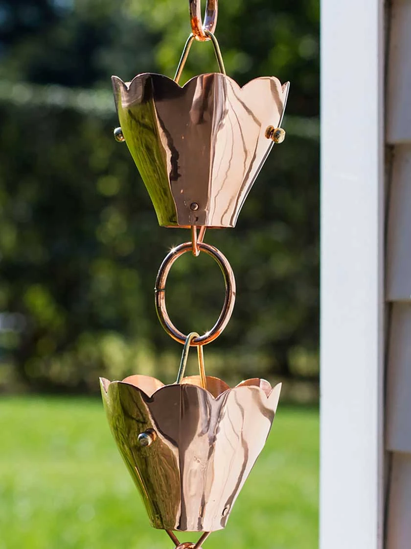Tulip Pure Copper Rain Chain, 8.5' 3 Tulip Pure Copper Rain Chain, 8.5' - Image 3