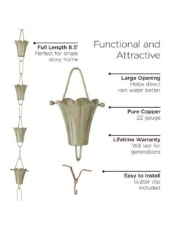 Fluted Flower Pure Copper Rain Chain, 8.5' 13 Fluted Flower Pure Copper Rain Chain, 8.5' -Garden Supplies Sales 2024 8612742 03v
