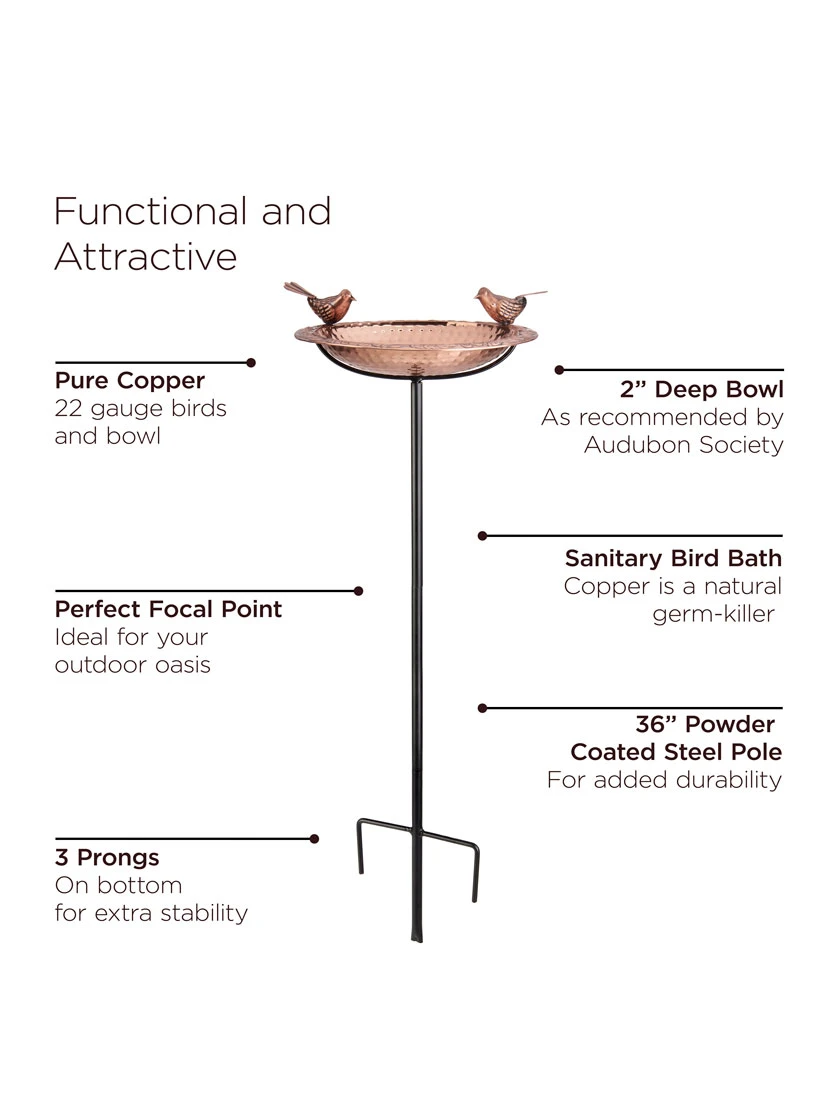 Pure Copper Bird Bath With Two Copper Birds And Multipronged Garden Pole 6 Pure Copper Bird Bath With Two Copper Birds And Multipronged Garden Pole - Image 6