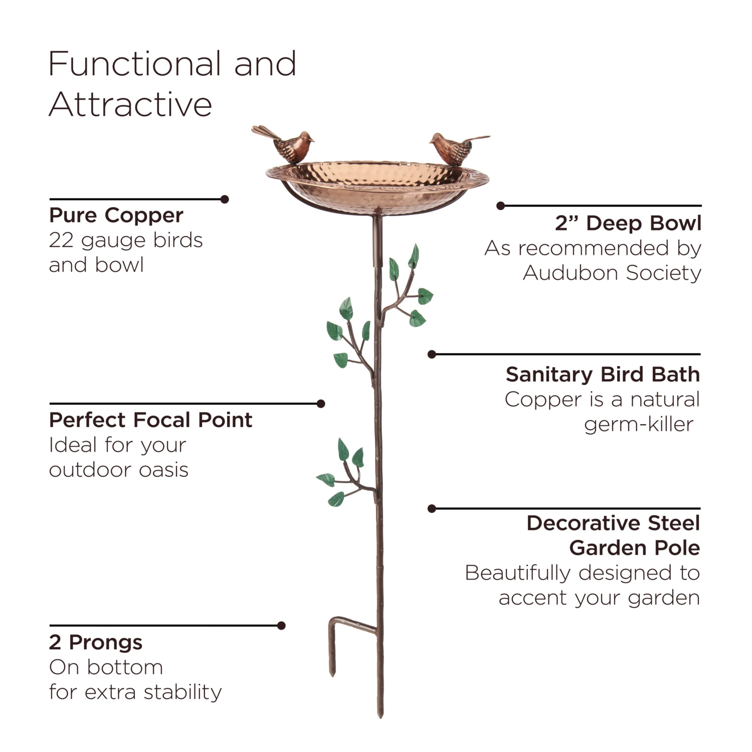 Pure Copper Bird Bath With Two Copper Birds And Tree Multipronged Garden Pole 7 Pure Copper Bird Bath With Two Copper Birds And Tree Multipronged Garden Pole - Image 7